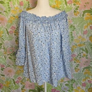 Blue Floral Off The Shoulder Top